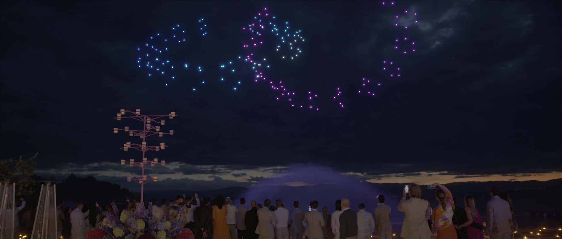 A wedding with old and new memories drone show